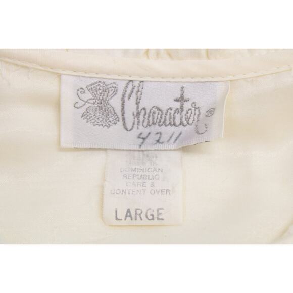 Vtg Satin Flannel Nightshirt Nightgown L Romantic Poetic Style Cream off white - Picture 9 of 10